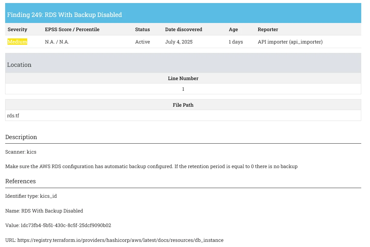 KICS reports backup is not enabled