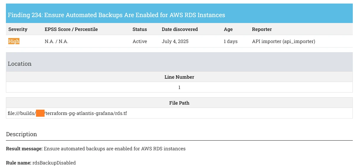 Terrascan reports that backup is not enabled