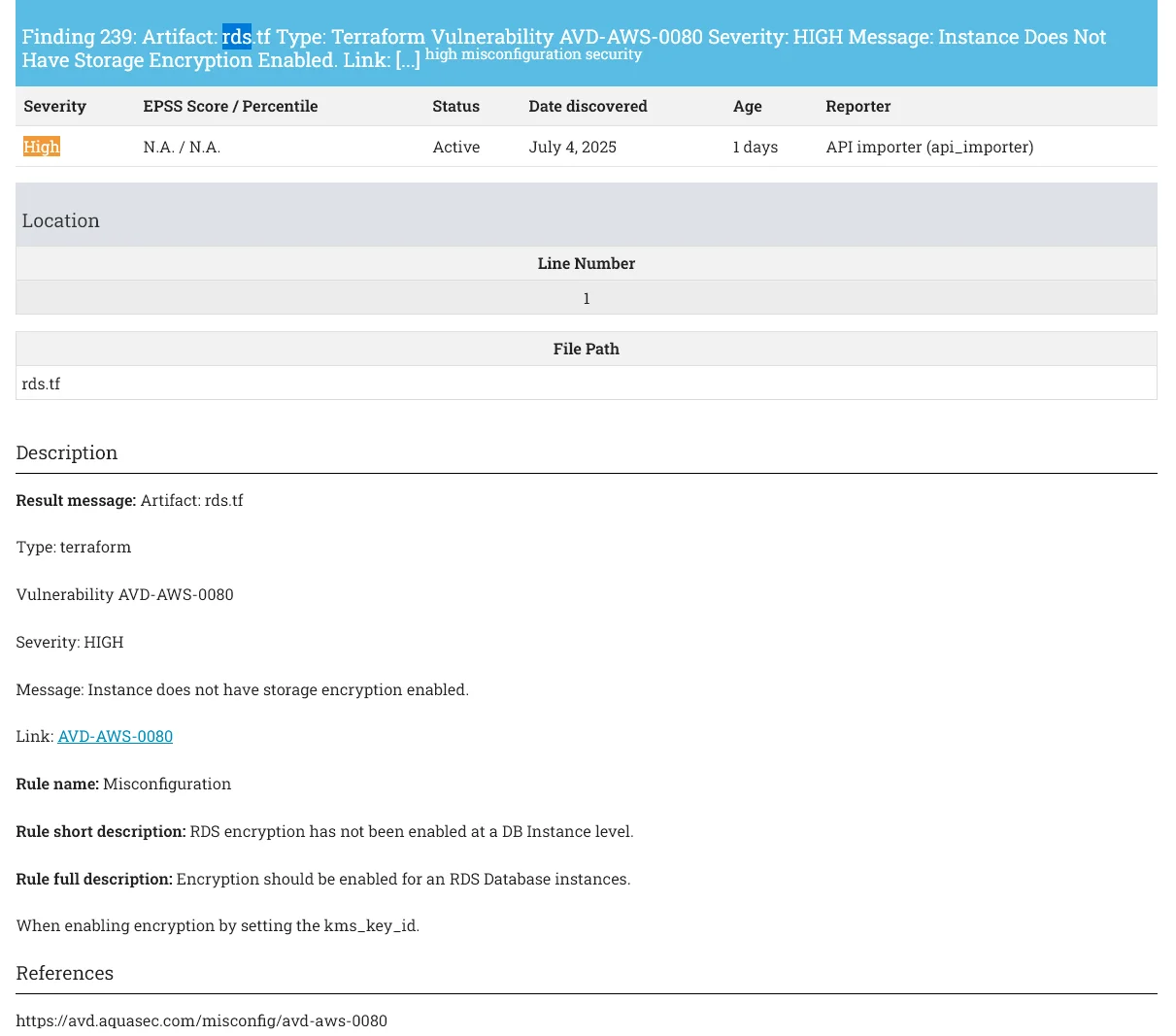 Trivy reports that encryption at rest is not enabled