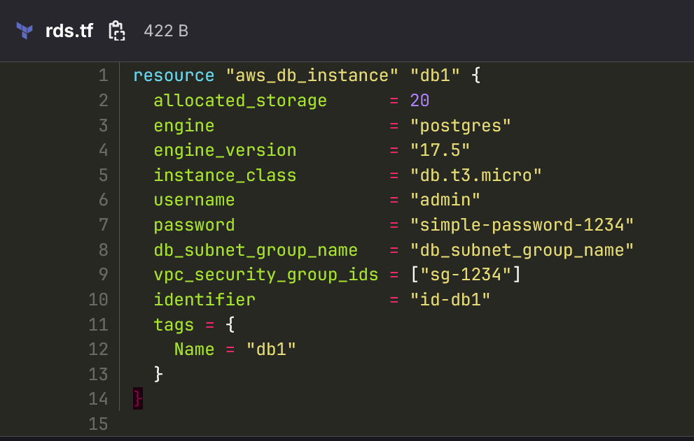 Terraform code for creating AWS RDS