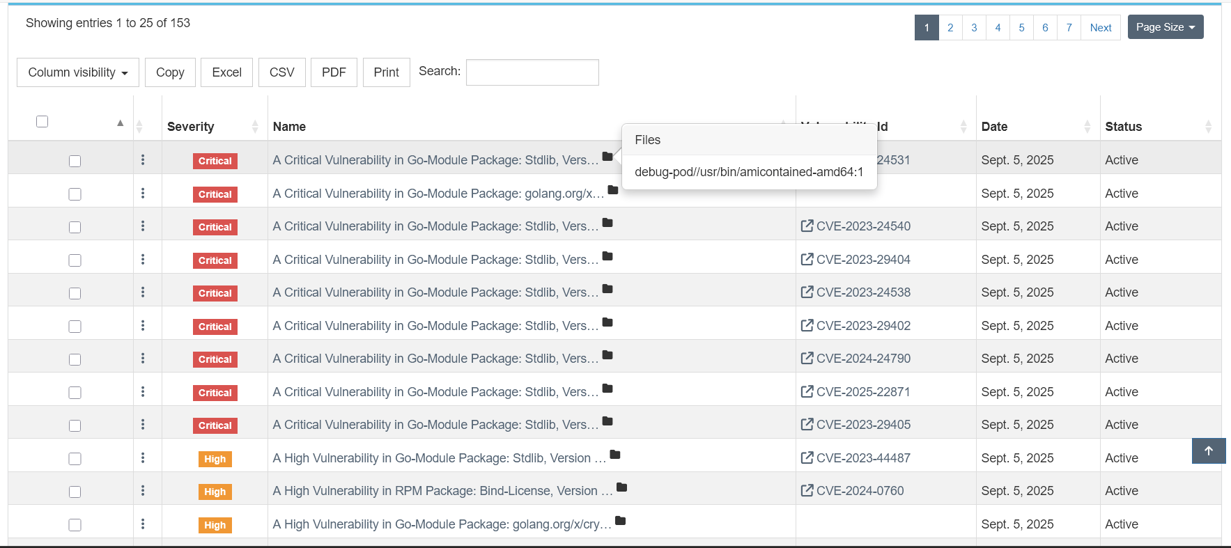 results of container scanning